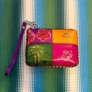 Aloha Hawaii Patchwork Leather Wristlet - Pink, Green, Yellow, Purple